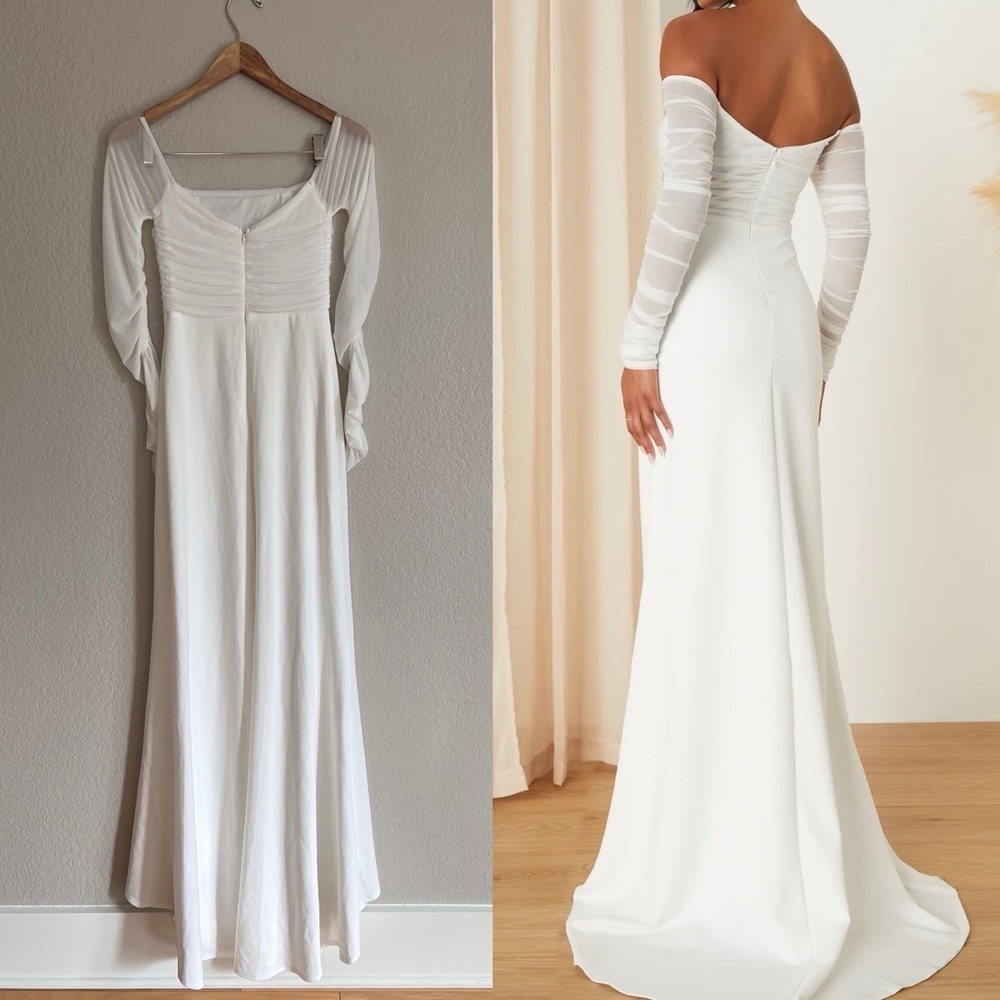 Lulu's White Off-the-Shoulder Long Sleeve Maxi Dress - Picture 3 of 10